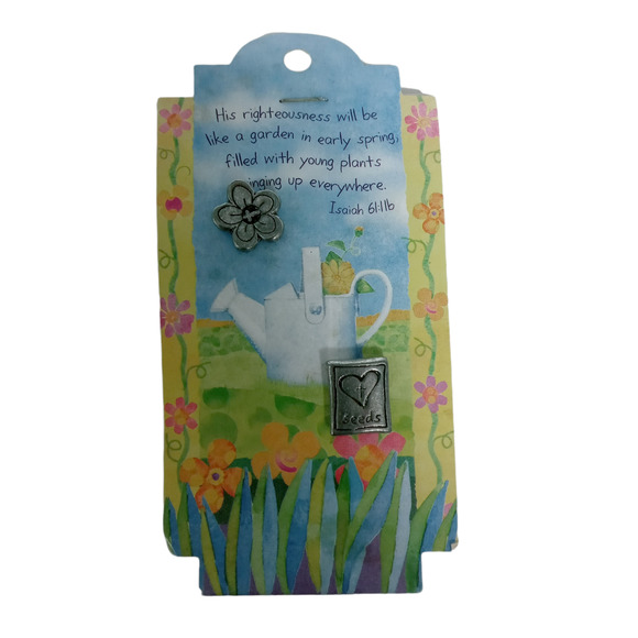 Inspirational Garden Hat Lapel Pin Pewter Tone Scripture Isaiah 61:11 π©βπΎπ±π - Picture 9 of 14